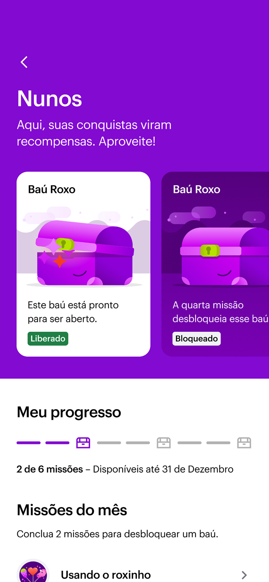 Nubank Nunos status screen