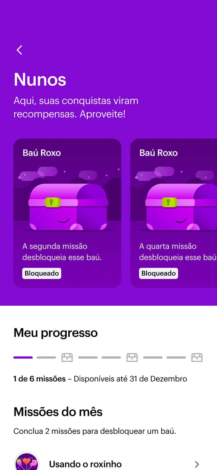 Nubank Nunos onboarding screen